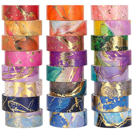 Gold Metallic Foil Marbling Washi Tape Set, 24 Rolls