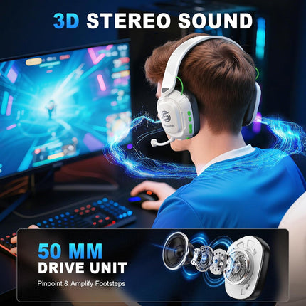 2.4GHz Wireless Gaming Headset, Phantom White