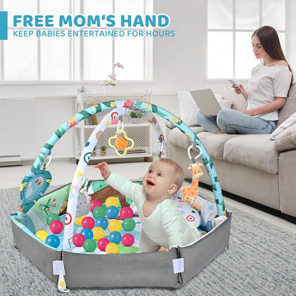 8-in-1 Baby Gym Play Mat with Ball Pit and 6 Toys