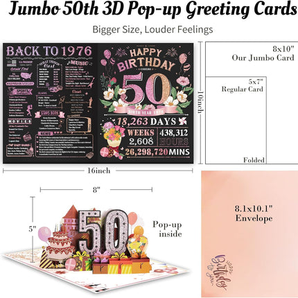 Large Pink 3D Pop-Up 50th Birthday Card for Women