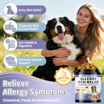 Dog Allergy Relief Chews - Itching Skin, Paw Licking, Ears & Seasonal Allergy Support, 500 Ct