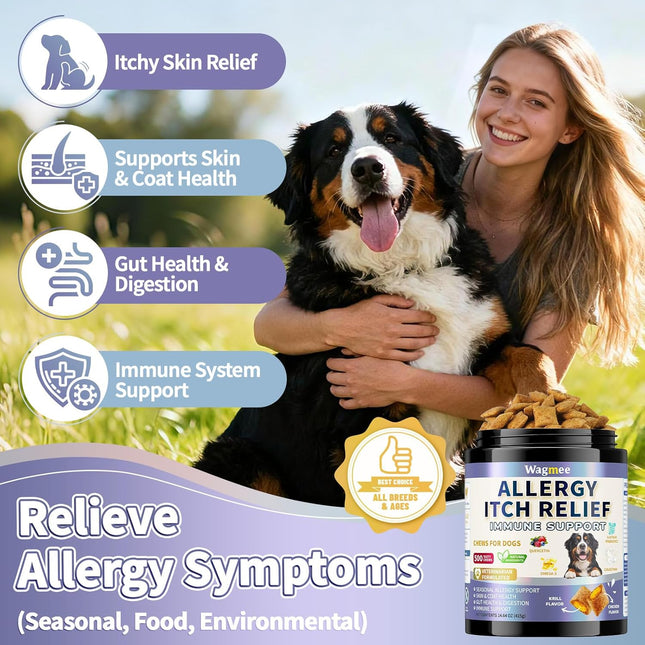 Dog Allergy Relief Chews - Itching Skin, Paw Licking, Ears & Seasonal Allergy Support, 500 Ct