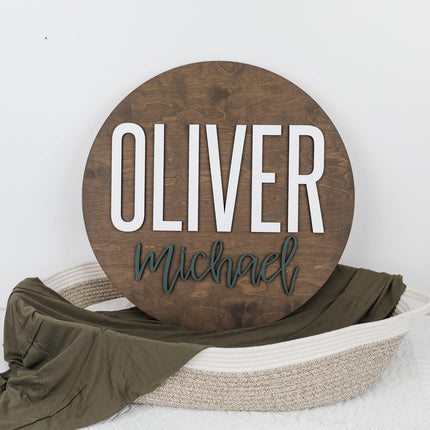 Custom Round Nursery Name Sign, Personalized Wooden Wall Plaque