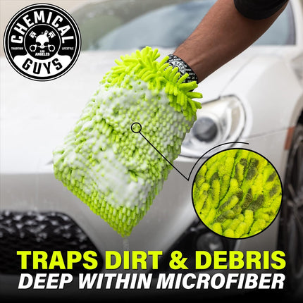 Chenille Premium Scratch-Free Microfiber Wash Mitts - 2 Pack, Lime Green