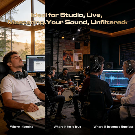 PUPGSIS Over Ear Headphones Wired: Studio Monitor Headphones - Professional 40kHz Hi-Res DJ Stereo Headphones - 1/4 to 3.5mm Audio Jack for Recording/Mixing/Podcast/Guitar/Piano