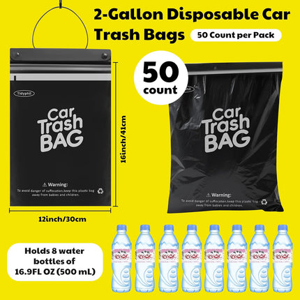 50-Pack Hanging Disposable Car Trash Bags, Leak-Proof Odor-Seal, 2 Gallon