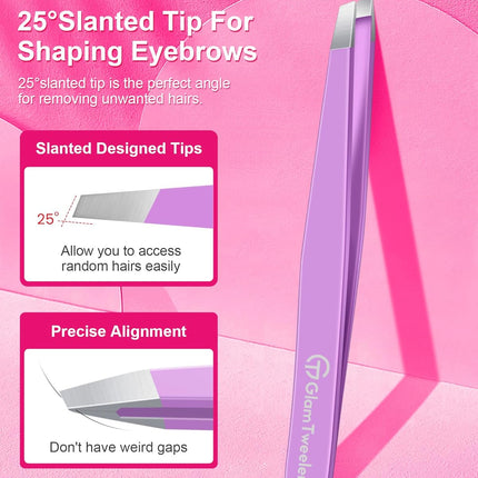 Expert Slant Tip Tweezers with Leather Case, Violet