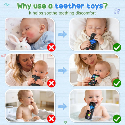 2 Pack Baby Teething Toys - Silicone Phone and Remote Teethers