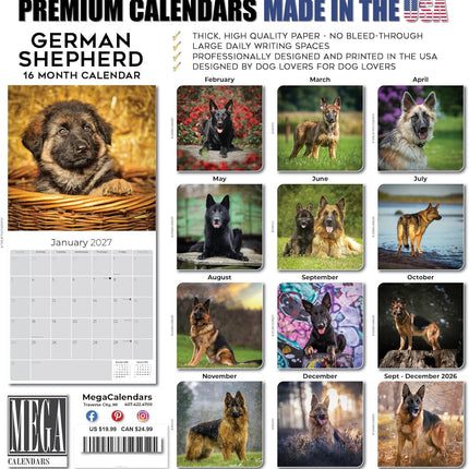German Shepherd 2026 2027 Wall Calendar, 16-Month Academic Year