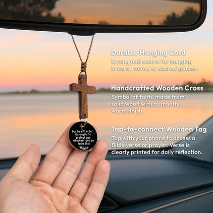 Bible Verse Cross Car Mirror Hanging Ornament Gift for Dad