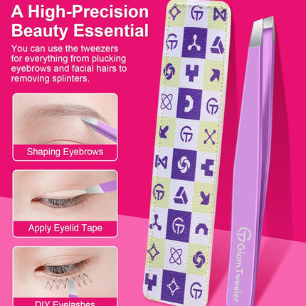 Expert Slant Tip Tweezers with Leather Case, Violet