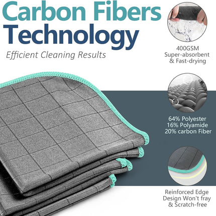 Carbon Microfiber Car Glass Cleaning Towels, Pack of 3