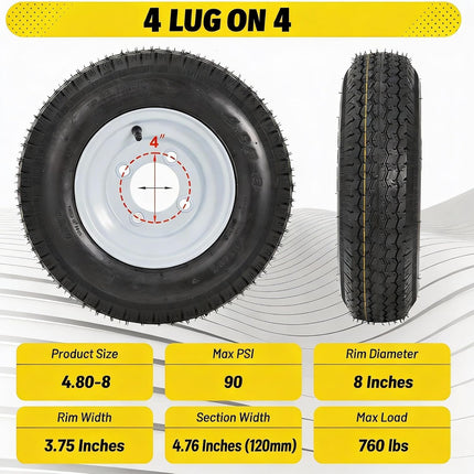 2-Pack 4.80-8 Trailer Tires with 4-Lug Pattern