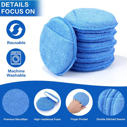 6 Pack Microfiber Wax Applicator Pads with Finger Pocket, 5 Inch