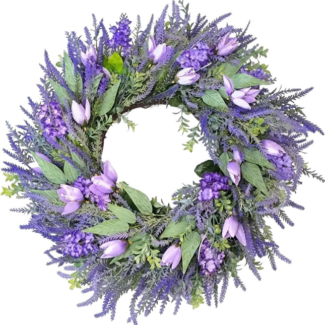 26" Purple Tulip and Lavender Artificial Spring Wreath