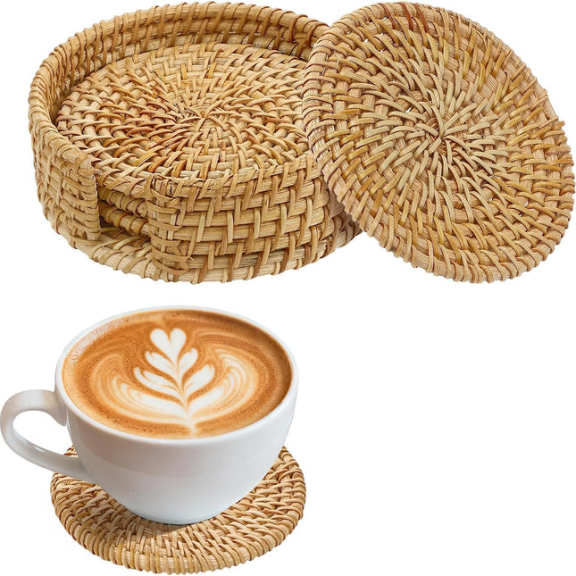 Natural Rattan Coasters with Holder