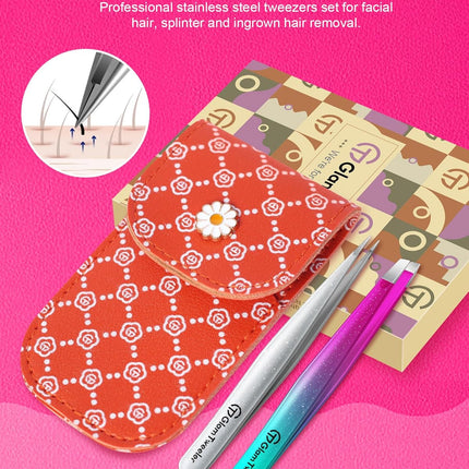 Slant and Point Tip Tweezer Set with Travel Case
