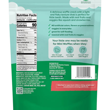 Toddler Mini Waffles with Hidden Veggies, Butternut Berry, 3.2 oz Bags, 7 Pack