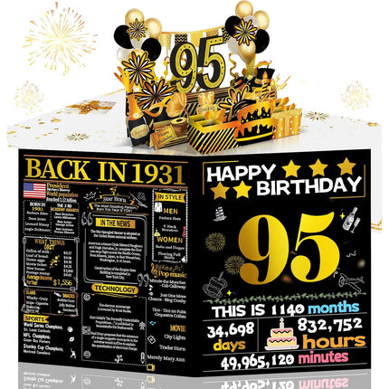 95th Birthday 3D Pop-Up Card, Back in 1931 Gold Retro Theme