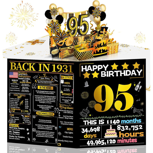 95th Birthday 3D Pop-Up Card, Back in 1931 Gold Retro Theme