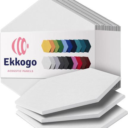 White Hexagon Acoustic Wall Panels - 12-Pack, 12" x 10.4" x 0.4"