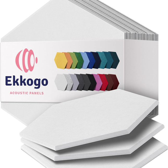 White Hexagon Acoustic Wall Panels - 12-Pack, 12" x 10.4" x 0.4"