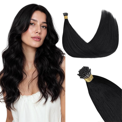 I Tip Real Human Hair Extensions, 24 Inch 50g 50S, Jet Black