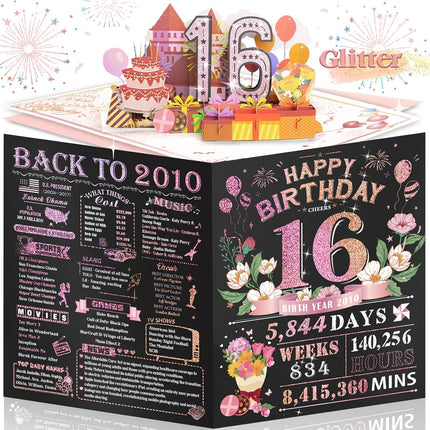 Large Pink 3D Pop-Up 16th Birthday Card for Her