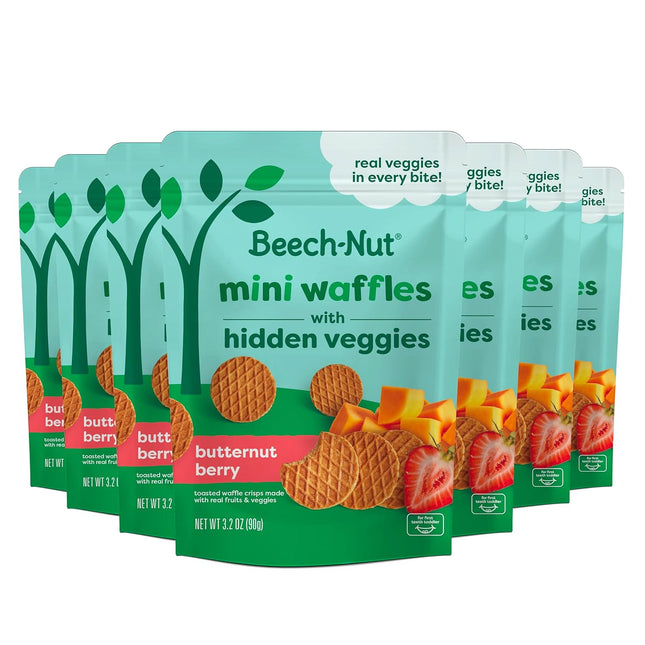 Toddler Mini Waffles with Hidden Veggies, Butternut Berry, 3.2 oz Bags, 7 Pack