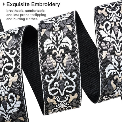 Vintage Embroidered Cotton Guitar Strap with Cowhide Leather Ends