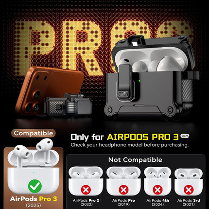 Secure Lock Case with Phone Stand for Pro 3 Earbuds - Black