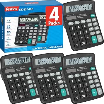4 Pack 12-Digit Desktop Calculators with Large LCD Display