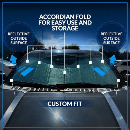 Front Car Windshield Sun Shade, Custom Fit Accordion Fold Visor, Silver & Grey 1-Pc Set, SS-317