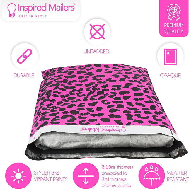Large Hot Pink Cheetah Poly Mailers 14.5 x 19, 50 Pack