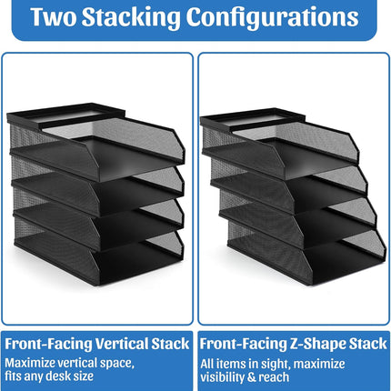 4-Tier Black Metal Mesh Paper Organizer for Desk