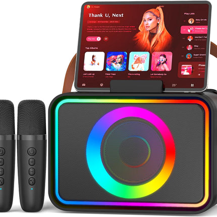 Portable Bluetooth Karaoke Speaker with 2 Wireless Microphones and LED Lights