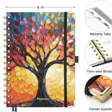 Academic Planner 2026-2027, July 2026-June 2027, Weekly & Monthly, 5.7 x 8.3, Hardcover Spiral-Bound Agenda, Colourful Tree