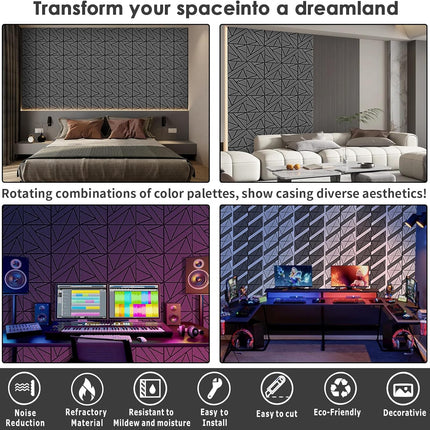 8 Pack Self-Adhesive Soundproof Wall Panels, 12 x 12 x 0.47 in, 1.2lb/ft³ High Density, Thicker 0.47in, Acoustic Panel