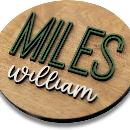 Custom Round Nursery Name Sign - Personalized 3D Wooden Wall Plaque, Design 11