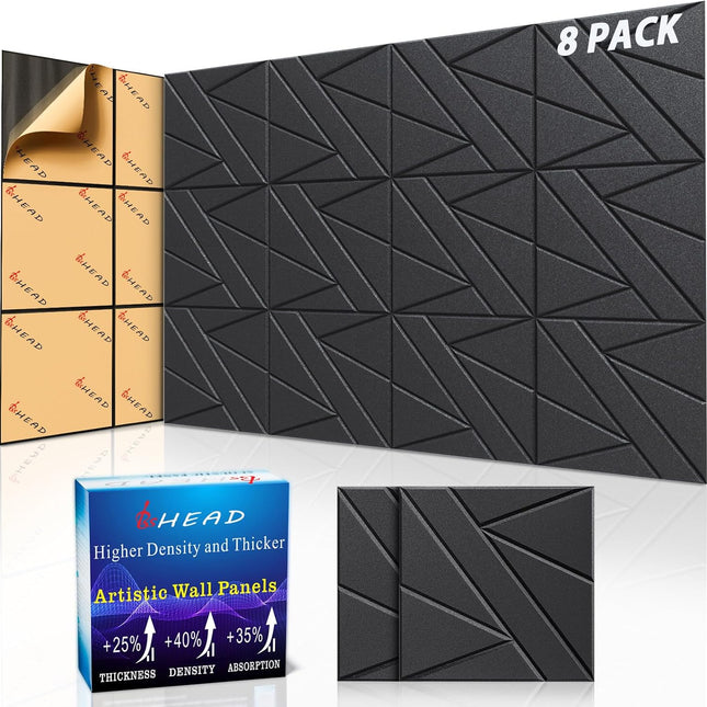 8 Pack Self-Adhesive Soundproof Wall Panels, 12 x 12 x 0.47 in, 1.2lb/ft³ High Density, Thicker 0.47in, Acoustic Panel