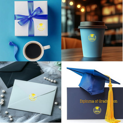 SourcetoHome 100xGraduation Stickers, Class of 2026 Transparent Foil Labels, Gold/Silver/Rose Round Seals, Perfect for Graduation Cards, Invitations, Gift Wrapping, and Party Favors (Class of 2026 - Gold Foil) - General - detail view 2