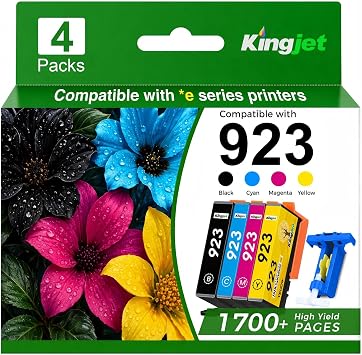 923 Ink Cartridges for 8125e and 8130e Printers, 4 Pack Black + CMY, Without Chip