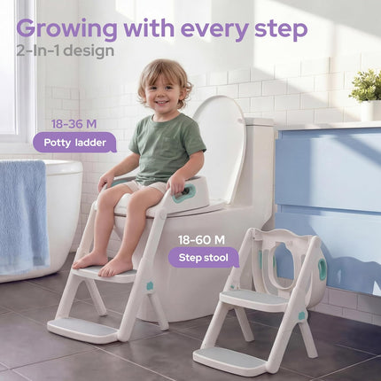 2-in-1 Toddler Potty Training Seat with Steps, Green