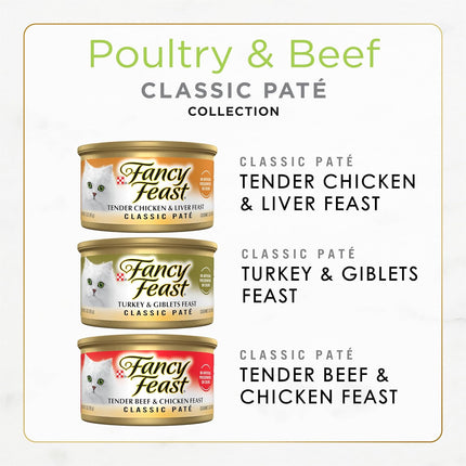 Poultry and Beef Classic Pate Grain-Free Wet Cat Food Variety Pack - 30 Cans