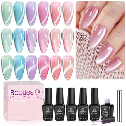 Cat Eye Gel Nail Polish Set, 6 Pastel Shimmer Colors