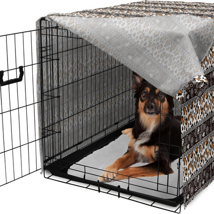 Ambesonne African Dog Crate Cover, Traditional Borders Cheetah Skin with Abstract Spirals and Circles, Easy to Use Pet Kennel Cover for Cats & Medium Dogs, 24 Inch, Pale Coffee Brown White