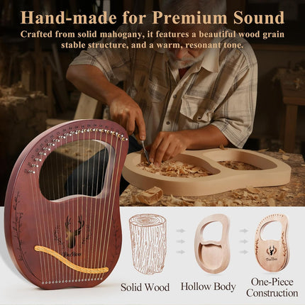 19-String Mahogany Lyre Harp Kit for Beginners and Adults