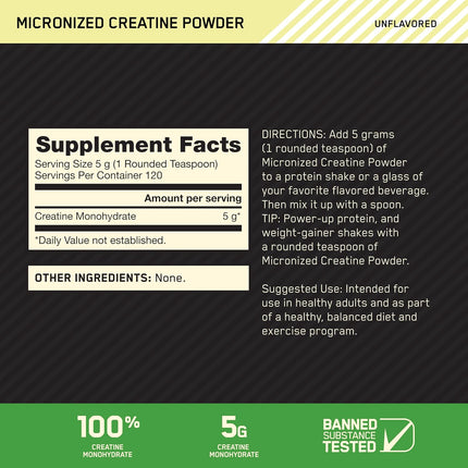 Optimum Nutrition Creatine - Supplement Facts