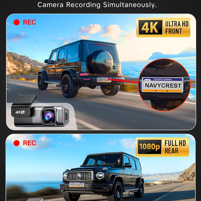 4K Front and 1080P Rear Dash Cam with 5G WiFi