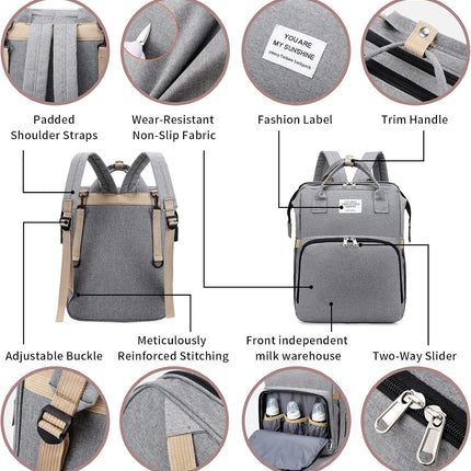 Personalized 3-in-1 Grey Diaper Bag Backpack with Changing Station